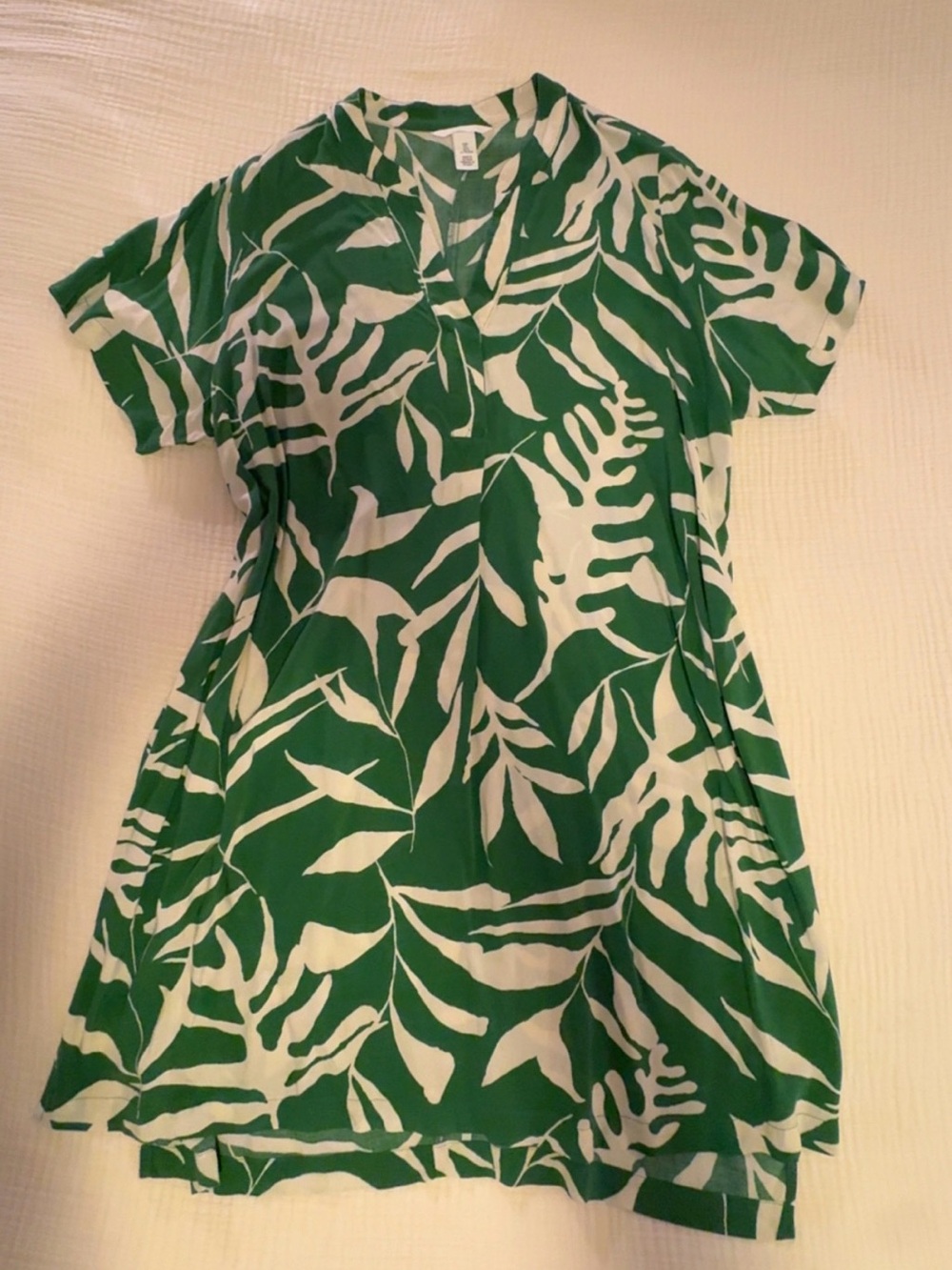 H&M Green and White Botanical Print Mini Dress